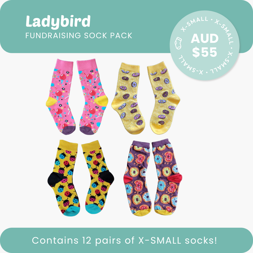 Ladybird sock fundraiser pack for kids – 12 colourful pairs