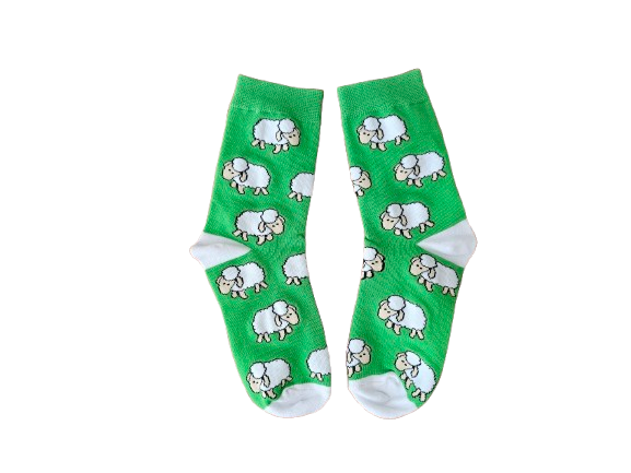 Shorn the Sheep Socks for children’s shoe sizes 9–12 and 13–3 laid flat